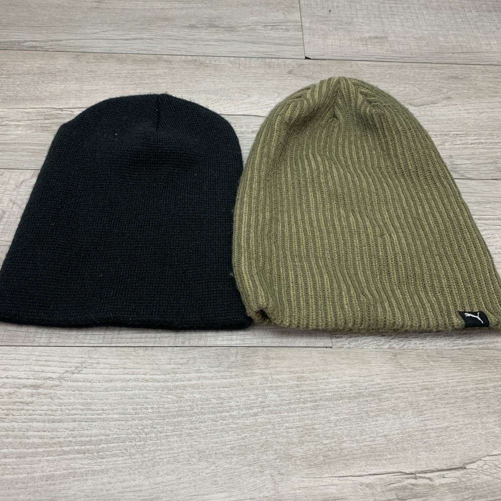 Men's Toboggan Beanie Lot of 2 Knit One Size Fits All Winter Puma George 2672